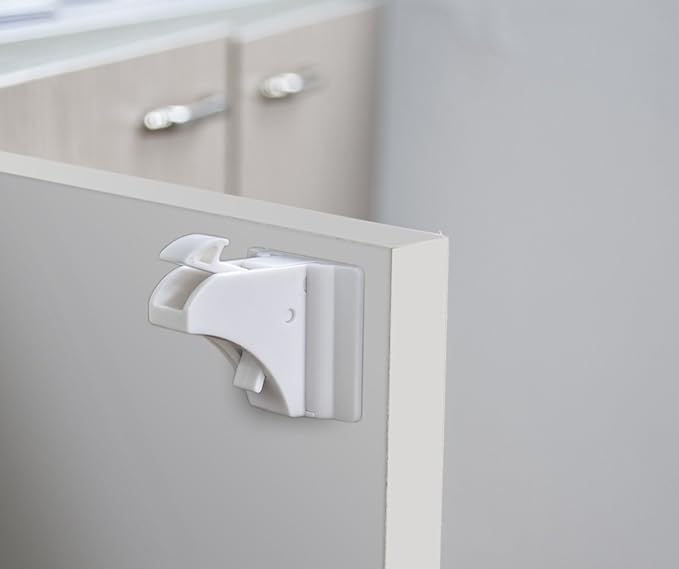 Norjews Child Safety Adhesive Magnetic Cabinet Locks (20 Locks and 3 Keys), Easy Install in Seconds, No Screws or Drilling, Invisible Baby Proof Locks for Cabinets and Drawers