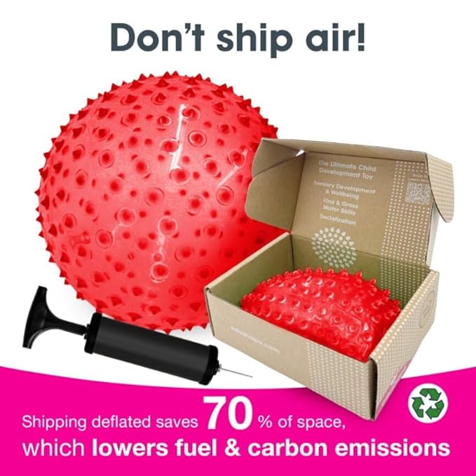 Edushape Original Sensory Ball for Baby - 7" Deflated with Pump, Transparent Red, Enhances Gross Motor Skills for Kids 6 Months & Up