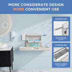 Commercial Baby Changing Station, Wall Mounted Horizontal Baby Changing Table with Safety Strap, Foldable Diaper Tables for Bathroom, White