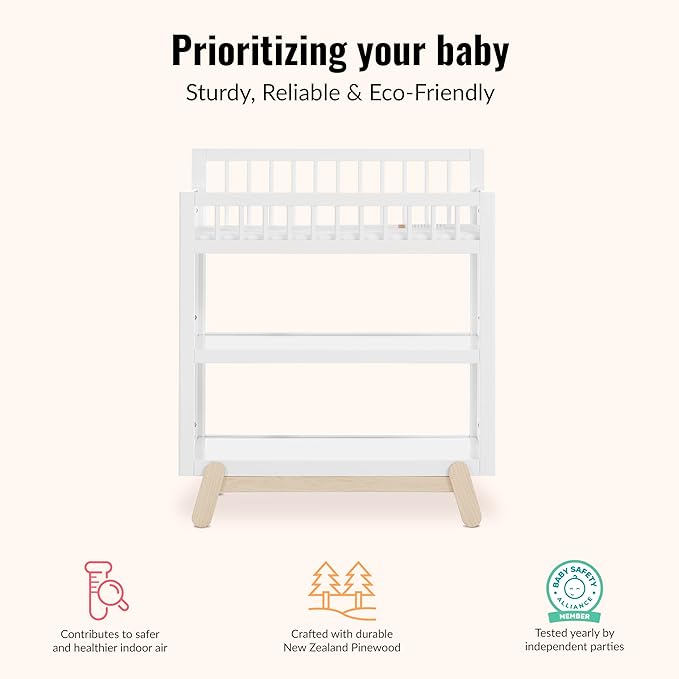 Dream On Me Hygge Baby Nursery Changing Table, Elevated Safety Rails, Water-Resistant Changing Pad & Safety Belt, Spacious Storage Shelves, GREENGUARD Gold & JPMA Certified – Weathered Vintage Oak