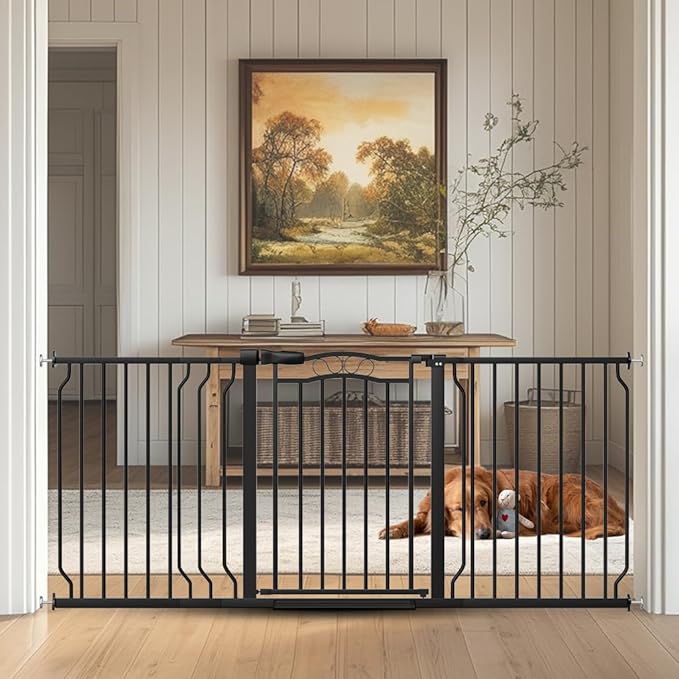 62.5"-71.6" Extra Wide Baby Gate for Doorways No Drill, Pressure Mounted Dog Gate Indoor, Walk Thru Pet Gate for Cat Dog Child,Pet Gates for The House Doorway Black