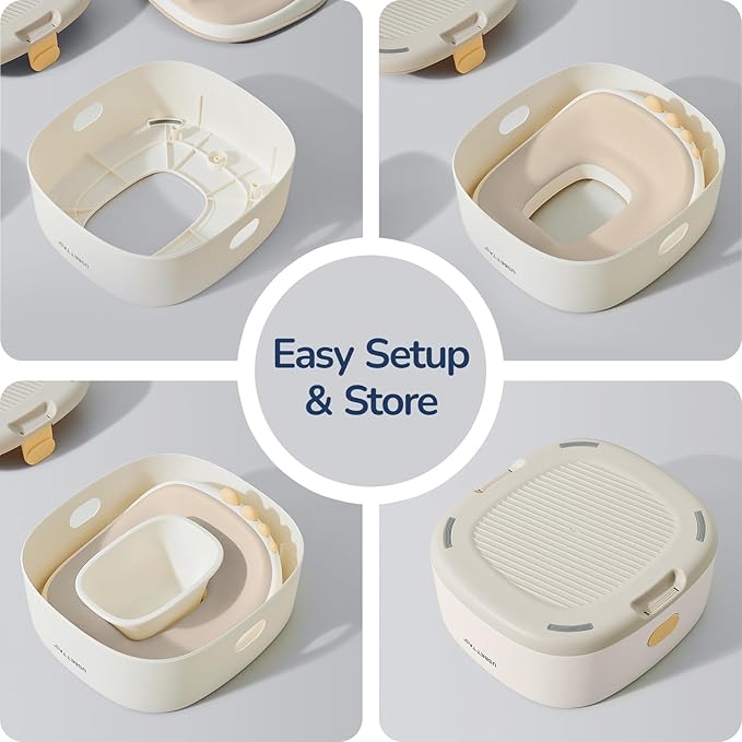 3 in 1 Potty Training Toilet, Dinosaur Toddler Potty Training Seat for Boys Girls with Comfortable Cushion, Easy-to-Clean and Anti-Slip Potty Training Step Stool for Toilet (Beige)