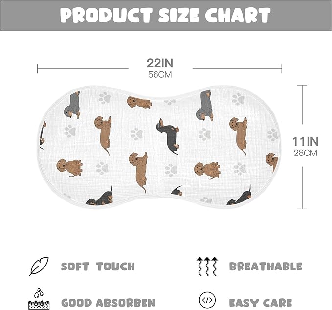 1 Pack Muslin Burp Cloths Dachshund Dogs Paw White Cotton Baby Burp Cloths Ultra Absorbent and Soft Thick Burping Cloth for Newborn Boys Girls 22x11 Inch