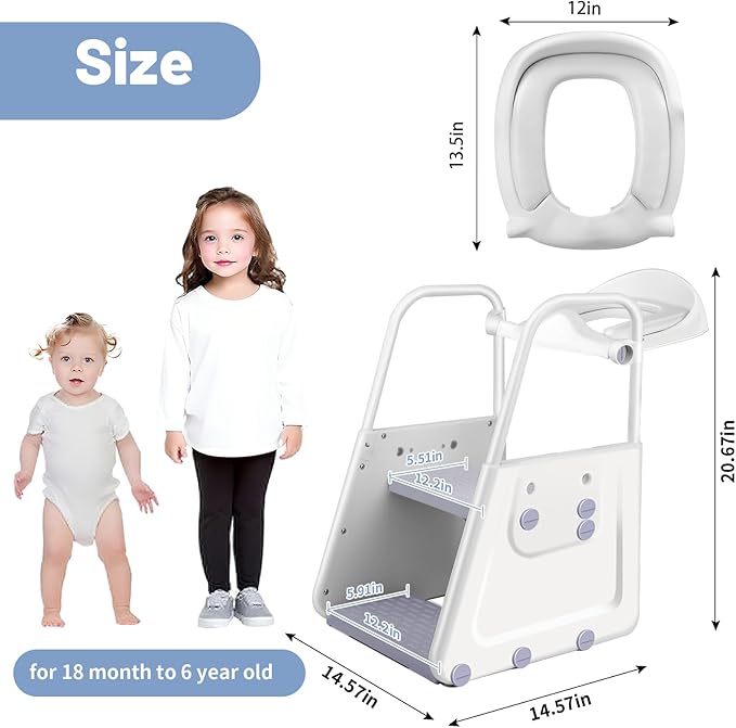 Potty Training Seat with Step Stool - 3 in 1 Potty Training Toilet Seat with Large Handles & Anti-Splash Guard | Foldable Toddler Toilet Seat Adjustable Height Non-Slip Toddler Step Stool