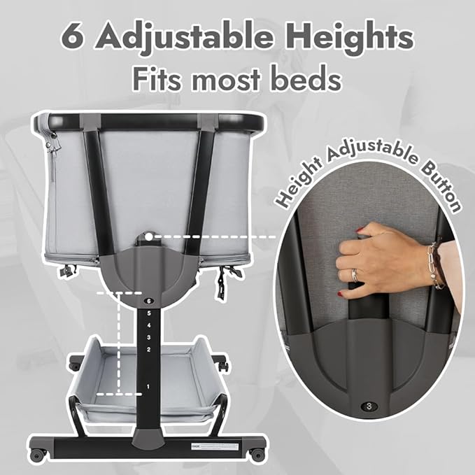 Papablic 4 in 1 Baby Bassinet, Bedside Bassinet for Baby, Adjustable Rocking Bassinet Bedside Sleeper with Soft Mattress & Storage Basket, Easy to Assemble, Black