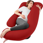 Sasttie Pregnancy Pillows for Sleeping, U Shaped Cooling Full Body Pillow with Removable Cover, Pregnant Women Must Haves, Maternity Essential, Red
