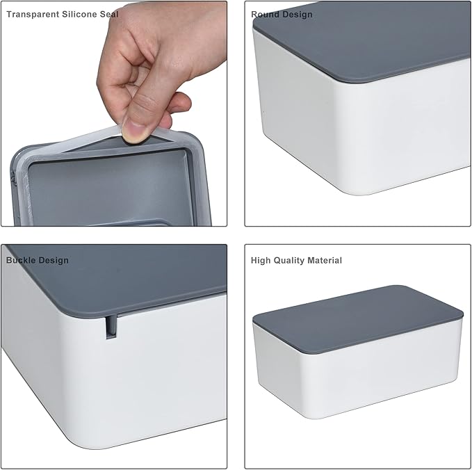 Diaper Wipes Dispenser, Tissue Storage Box Case, Wet Wipe Dispenser Holder with Lid for Home, Office, Cars (Gray-White)
