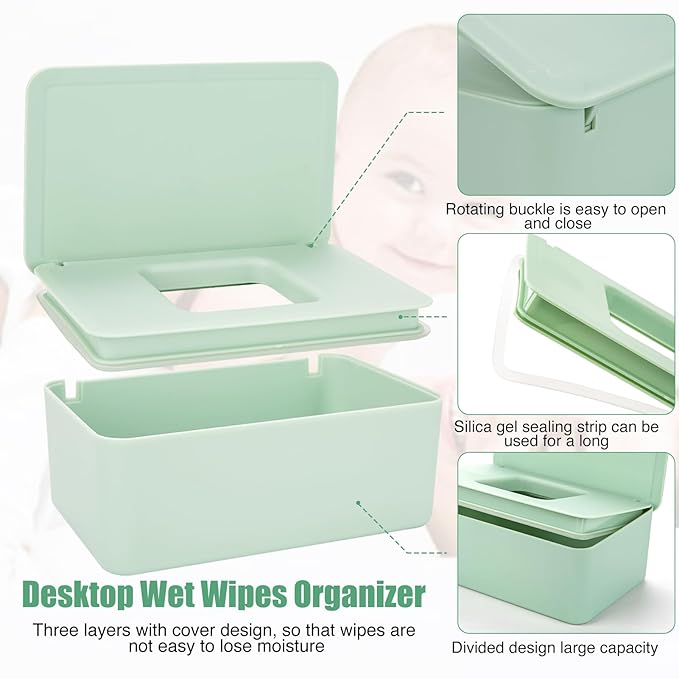 Baby Wipes Dispenser, Wipe Holder for Baby & Adult,Keeps Wet Tissue Fresh, Non-Slip Wipes Case, Flushable Wipe Container with Sealing Design Lid