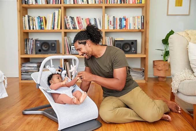 Ergobaby Evolve Bouncer Toy Bar Accessory for Infant and Toddler Play, Compatible with Ergobaby Evolve Baby Bouncer, Ocean Animals Design - Ocean Wonders Light Grey