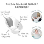 Shnuggle Newborn Bath Essentials Bundle | Baby Bath with Support Bump and Soft Backrest & Rinse Jug | Safe, Gentle, and Stylish Bathtime Set for Babies & Toddlers | White/Grey