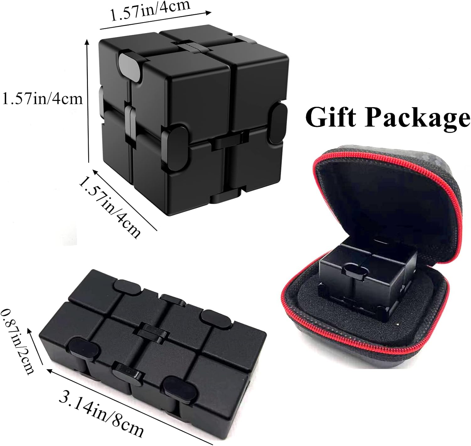 Infinity Cube Metal Fidget Cube Anxiety Stress Relief Toys for Men Aluminum Alloy Material (Black)