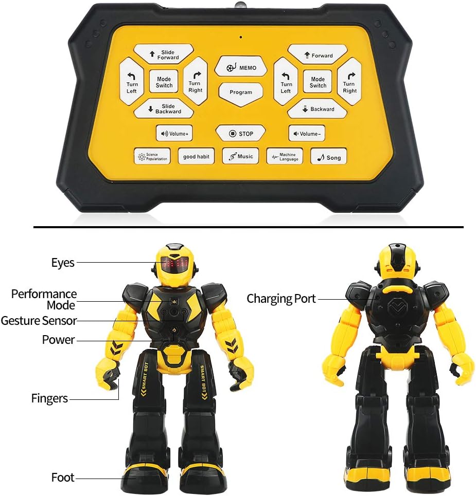 Remote Control Robot for Kids - Intelligent Programmable Toy With Infrared Controller, Dancing, Singing, Moonwalking, LED Eyes, and Gesture Sensing - Children's Entertainment Kit (Yellow)