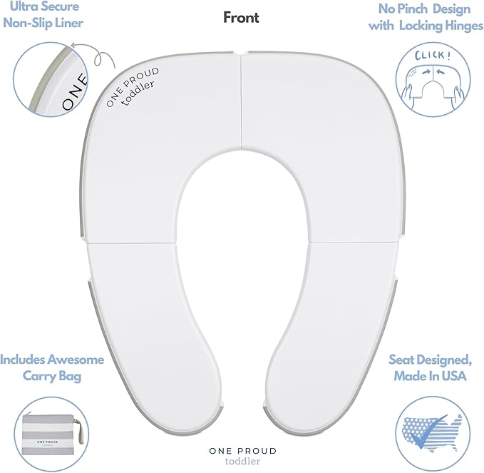Premium Travel Potty Seat – Compact, Non-Slip, Made in USA Seat, No-Pinch Locking Hinges, Easy to Clean, Includes Machine-Washable Carry Bag
