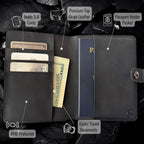 Genuine Leather AirTag Passport Holder and Wallet for Men and Women RFID Blocking for Secure Traveling and Documentation Organizer (Black)