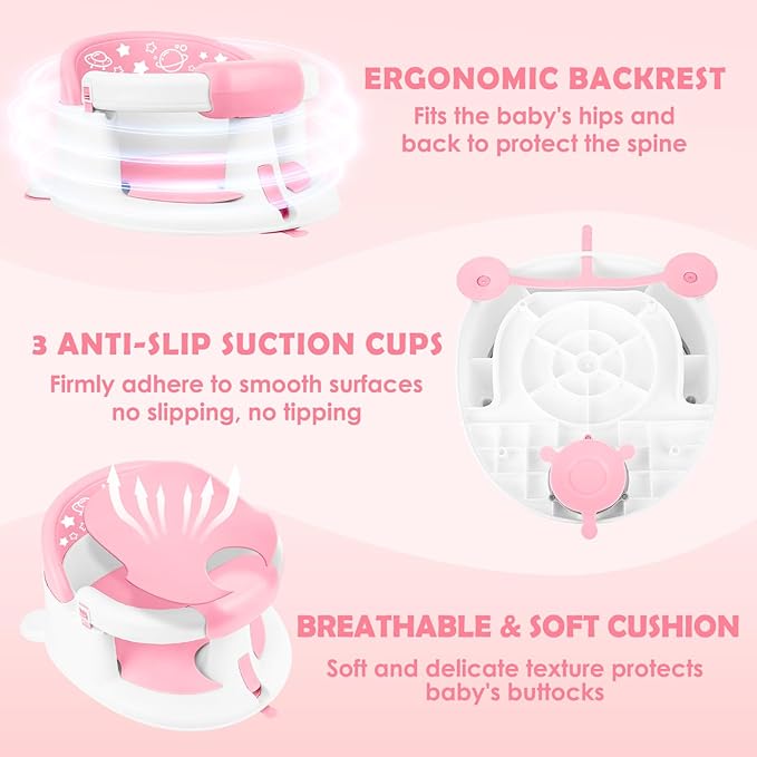 Baby Bath Seat for Babies 6 Months & up,Baby Bath Seat,Non-Slip Toddler Bath Seat, Sit Up Bath Seat for Baby,Safe Infant & Newborn Bathtub Chair with Soft Cushion,Pink