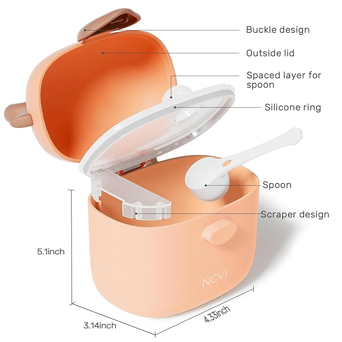 NCVI Baby Formula Dispenser On The Go, Formula Container To Go, Formula Holder for Travel, Outdoor Picnic with Baby Infant, Portable Container for Milk Powder, Snacks, Candy, Fruits (Brown Deer)