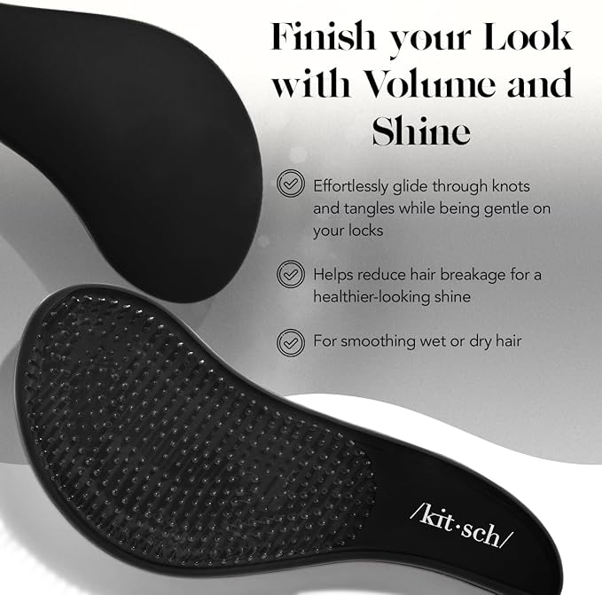 Kitsch Detangler Brush – Gentle Curly Hair Brush with Flexible Bristles for All Hair Types - Wet or Dry | Detangling Hair Brushes for Women & Men, Adults & Kids - Black