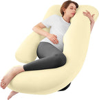 Sasttie Pregnancy Pillows for Sleeping, U Shaped Cooling Full Body Pregnancy Must Haves, 57 Inch Maternity Pillow for Pregnant Women, Pillow with Removable Cover for Side Sleeper, Light Yellow