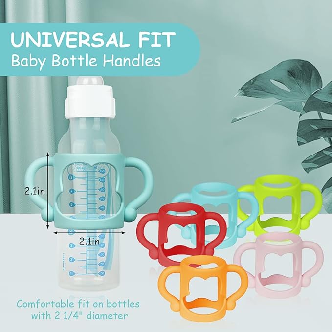 Silicone Baby Bottle Handles, 3PCS Bottle Handles for Dr Brown Narrow Bottles, Easy Grip Handles to Hold Baby Bottle, Easy Carry Handle Lightweight Bottle Handle (Red/Green/Blue)