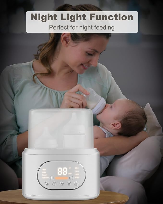 Bottle Warmer, 10-in-1 Fast Baby Bottle Warmer for Breastmilk & Formula, Double Milk Warmer with Timer, Accurate Temp Control, Thaw, Steaming, Heat Food, Keep Warm and Night Light