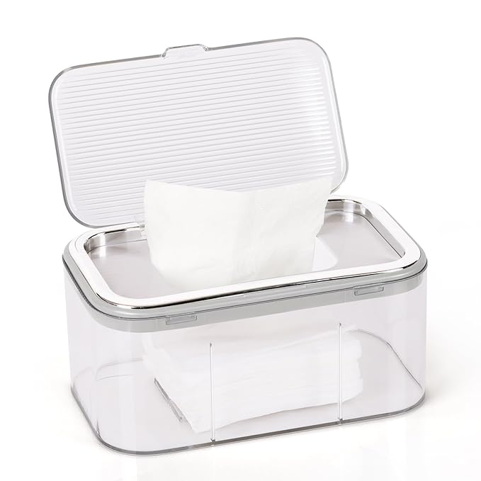 Baby Wipes Dispenser, Wipe Holder & Freshness Keeper - Easy to Open, Large Capacity (Silver)
