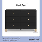 Storkcraft California 6-Drawer Double Dresser (Black with Driftwood) - GREENGUARD Gold Certified, Interlocking Drawer System, Dresser Drawer Organizer for Kids Bedroom