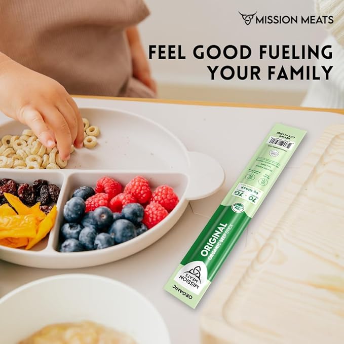Mission Meats 100% Certified Organic Beef Sticks – Pasture-Raised, Zero Sugar, Non-GMO, Healthy Individually Wrapped Meat Sticks Snack, 0.75oz (24 Count)