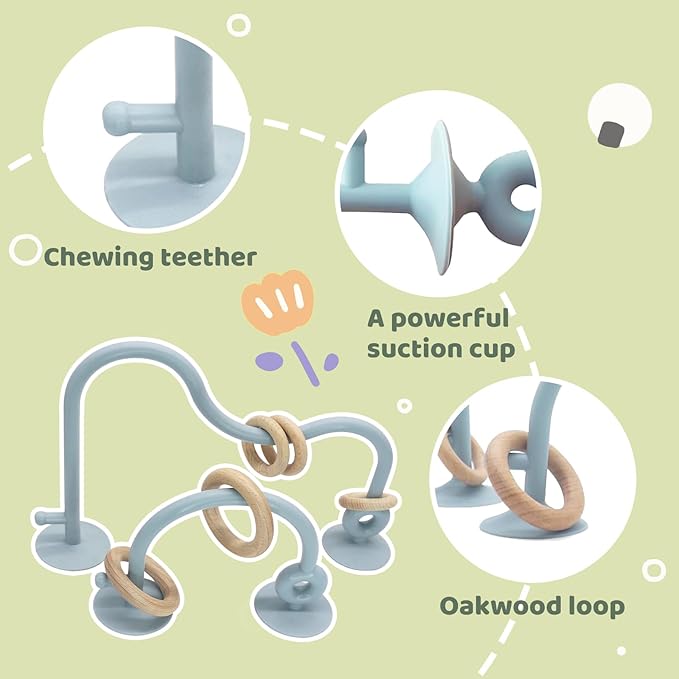 Baby High Chair Suction Toys Teething Chew - Baby Table Toys, Teething Toys Silicone Teethers, Food Grade Silicon for 6 12 18 Months (Green Blue)