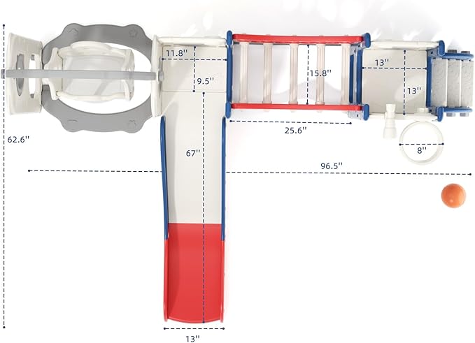 KORIMEFA 11 in 1 Toddler Slide and Swing Set, Kids Slide for Toddlers, Outdoor Indoor Playground for Toddlers 1-3, Toddler PlaySet with Basketball Hoop and Ball Golf Set, Climbing Arch(Red & Blue)