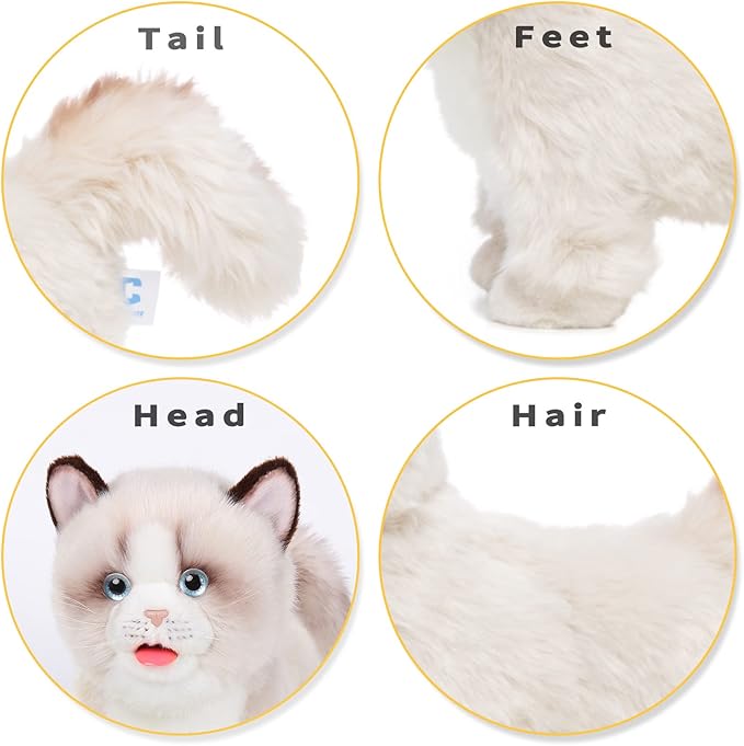 CU-MATE Interactive Pet Ragdoll Cat,Electric Plush Toy Cat,Robot Stuffed Cat with Walking/Nodding/Tail Wagging/Barking/Drinking Milk, Gift for Girls Boys
