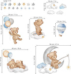 decalmile Bear Sleeping on The Moon Wall Decals Hot Air Balloon Animals Clouds Wall Stickers Baby Nursery Kids Bedroom Playroom Wall Decor