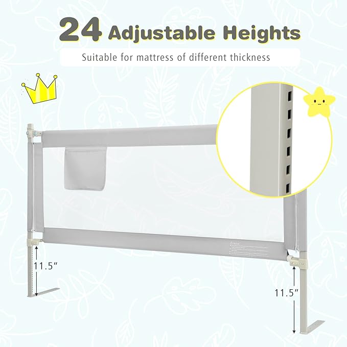 HONEY JOY Bed Rail for Toddlers, 69-in Extra Long, Portable Safety Bed Guardrail w/Side Pocket, Baby Bed Rail Guard, Fit King & Queen Full Twin Size Bed Mattress (69 INCH, Gray)