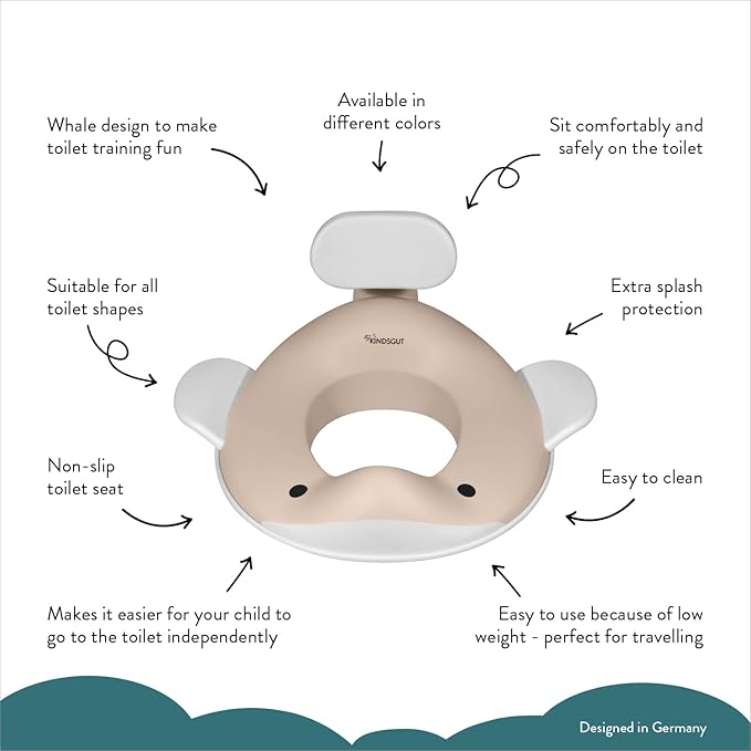 Kindsgut Potty Training Seat in whale design, designed in Germany, suitable for all toilet shapes non-slip toilet seat, Sand