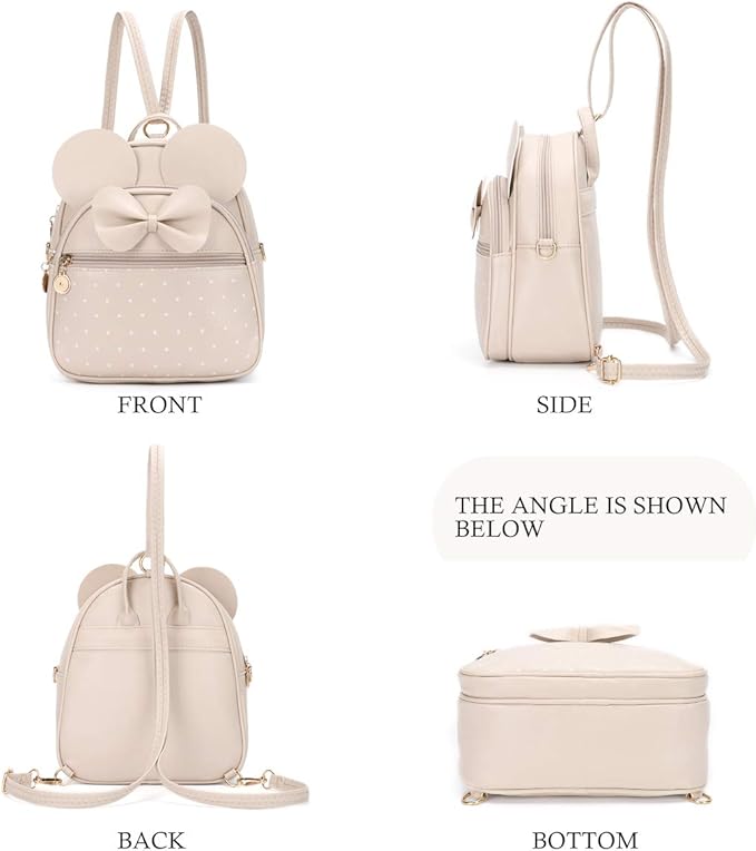 KL928 Girls Bowknot Polka Dot Cute Mini Backpack Small Daypacks Convertible Shoulder Bag Purse for Women