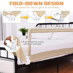 Costzon Bed Rail for Toddlers, 2 PCS Extra Long Swing Down Safety Bed Guards w/Straps for Convertible Crib, Kids Twin, Double, Full Size, Queen & King Bed, Folding Bed Rails for Baby (59-Inch, Beige)