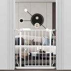 ALLAIBB Narrow Walk Through Baby Gate Auto Close Tension White Metal Child Pet Safety Gates with Pressure Mount for Stairs,Doorways and Baniste(29.13-33.86"/74-86cm)