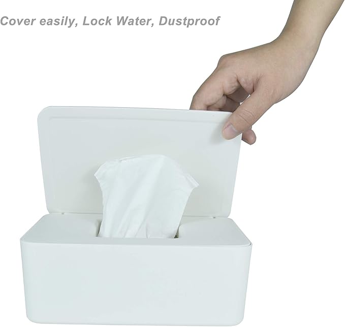 Diaper Wipes Dispenser, Tissue Storage Box Case, Wet Wipe Dispenser Holder with Lid for Home, Office, Cars (White)
