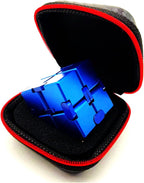 Fidget Toys Metal Infinity Cube Anxiety Stress Relief Toy for Adults Aluminum Alloy Material (Blue)