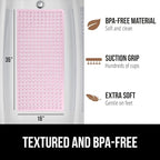 GORILLA GRIP Patented Bath Tub Shower Mat, Machine Washable Bathtub Floor Liner Mats, Suction Cups and Drain Holes to Keep Tubs Clean, Soft on Feet, Bathroom Essentials, 35x16 Inch, Clear Light Pink
