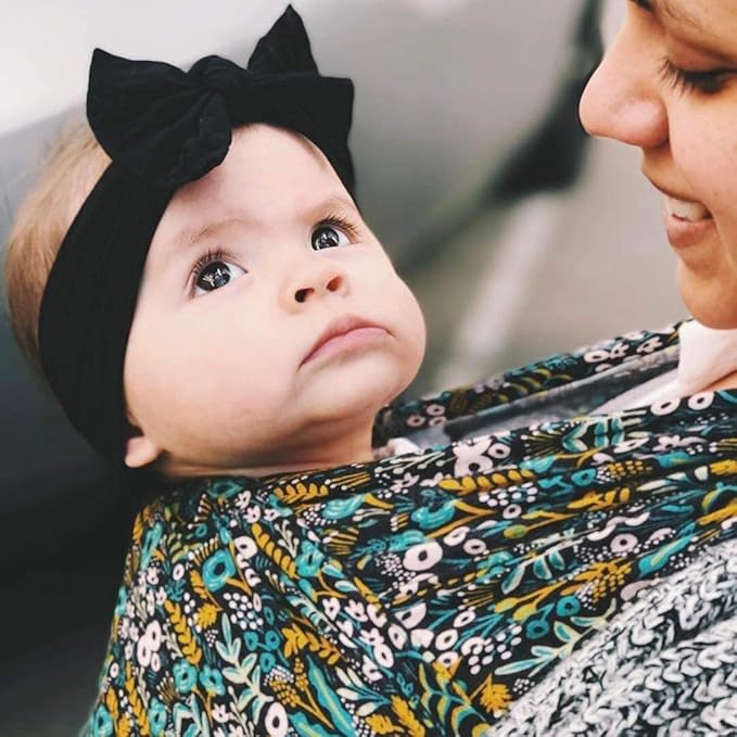 Baby Bling Bows - Newborn to Little Baby Girl Bows, 3PK CLASSIC KNOT Nylon Super Soft Stretchy Toddler Headbands, Perfect Hair Accessories Head Bands for Infant Kids, Made in the USA