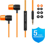 LUDOS Ultra Wired Earbuds in-Ear Headphones, 5 Years Warranty, Earphones with Microphone, Noise Isolating Ear Buds, Memory Foam for iPhone, Samsung, School Students, Kids, Women, Small Ears - Orange