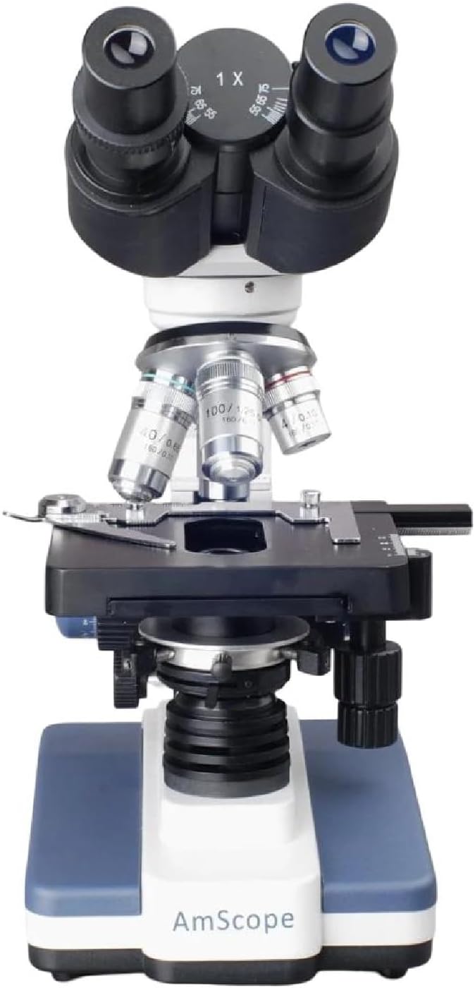 AmScope B120 Series Student & Professional LED Binocular Compound Microscope - 40X-2500X Magnification - Includes 0.3MP USB 2.0 Camera & Siedentopf Head
