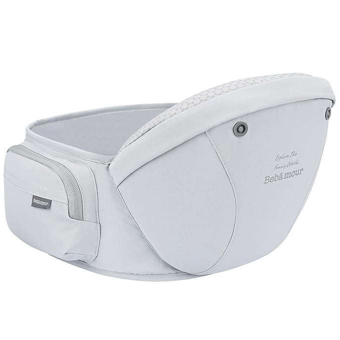 Bebamour Baby Carrier with Hip Seat,All-Position Breathable Mesh Hip Seat & Carrier 0-36Months with Head Hood, 3 PCS Teething Pads, Waist Extender,Storage Bag & Pacifier Case (Grey)