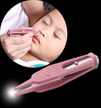 Infant Nose Cleaning Tweezer with LED Light Round-Head Safe and Effective Clip Care Ear Nose Navel Clean Tool Nipper Plier Pincet Forceps for Relieves Stuffy Nose
