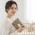 Quilted Baby Wipe Holder Floral Quilted Diaper Pouch Portable Mommy Bag for Travel Stroller Daily Casual (Green)