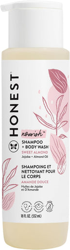 The Honest Company 2-in-1 Cleansing Shampoo Body Wash Gentle for Baby Naturally Derived Tear-free Hypoallergenic Sweet Almond Nourish 18 fl oz