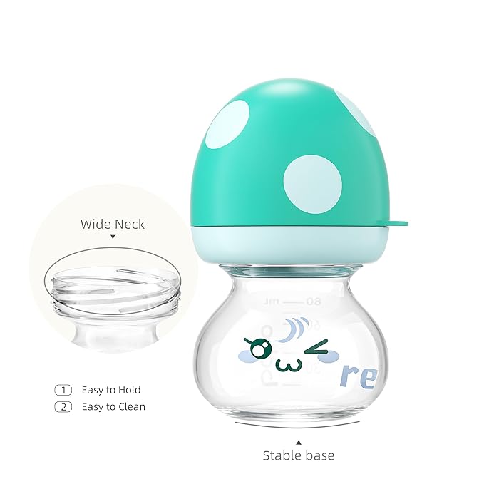 YOHKOH Newborn Glass Baby Bottles with Slow Flow Nipple for 0+ Months, Wide Neck Feeding Bottle, 2.7oz/80ml (Blue, 2.7oz (Pack of 4))