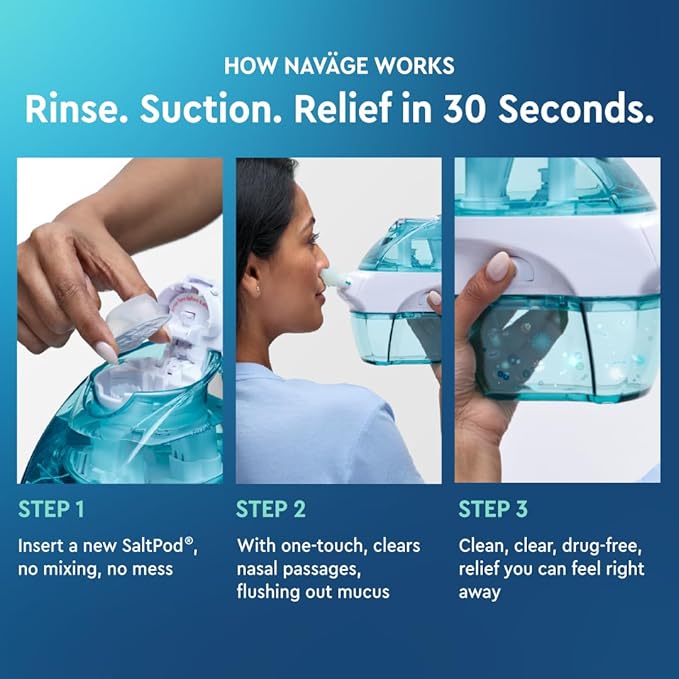 Navage Deluxe Bundle Nasal Irrigation System - Saline Nasal Rinse Kit with 1 Nose Cleaner, 20 Salt Pods, Sky Blue Travel Bag and 1 Countertop Caddy....