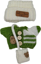 Handmade Crochet Doll Clothes ,Compatible with 5.91-6.7inch (15-17cm) Dolls as Accessories , Adorably Stylish Set for Dolls, Cute Doll Outfit with Accessories ( Green Sweater + White Hat +White Bag)