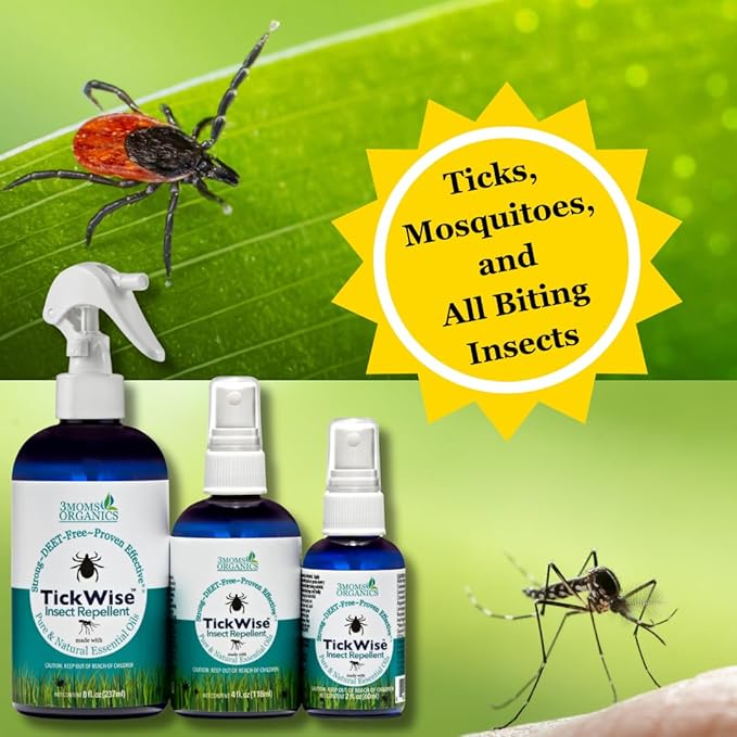 3 Moms Organics TickWise | DEET- Free, Tick and Insect Repellent | Plant Based Essential Oils and All Natural Ingredients | Safe for Kids, Adults, Dogs and HorsesTrio 8oz,4oz,2oz